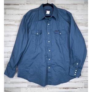 Wrangler Men’s XXL Blue Western Snap Shirt 100% Cotton Long Sleeve Workwear